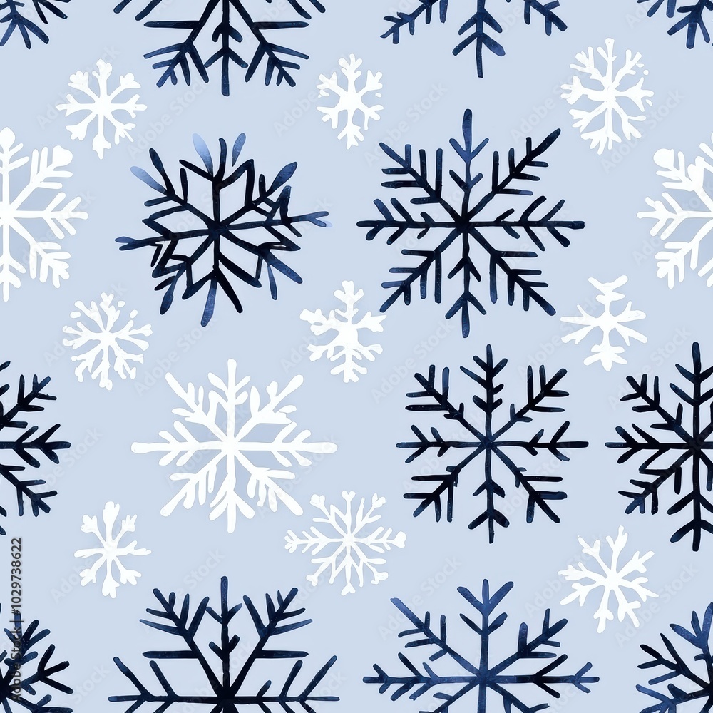 Subtle Blue Watercolor Snowflakes Seamless Pattern Design Subtle Blue Watercolor Snowflakes Seamless Pattern Design