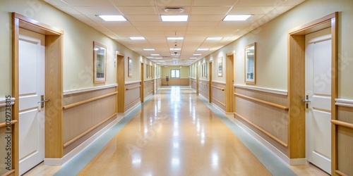 Well-lit and neat corridor in a nursing home setting , nursing home, elderly care, senior living