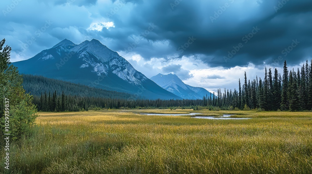 Tranquil Mountain Landscape with Stormy Sky Tranquil Mountain Landscape with Stormy Sky