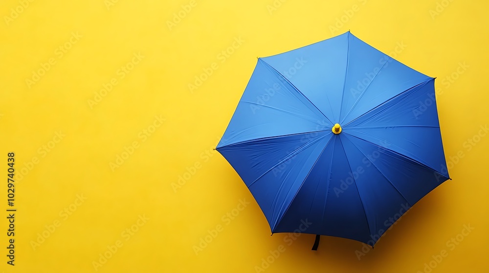 Blue umbrella on a yellow background. Blue umbrella on a yellow background.