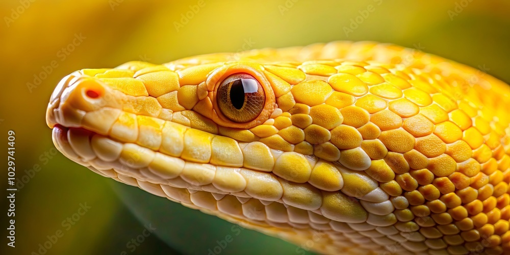 A Close-Up View of a Snake's Eye, the Intricate Scales Shining Under the Golden Light A Close-Up View of a Snake's Eye, the Intricate Scales Shining Under the Golden Light