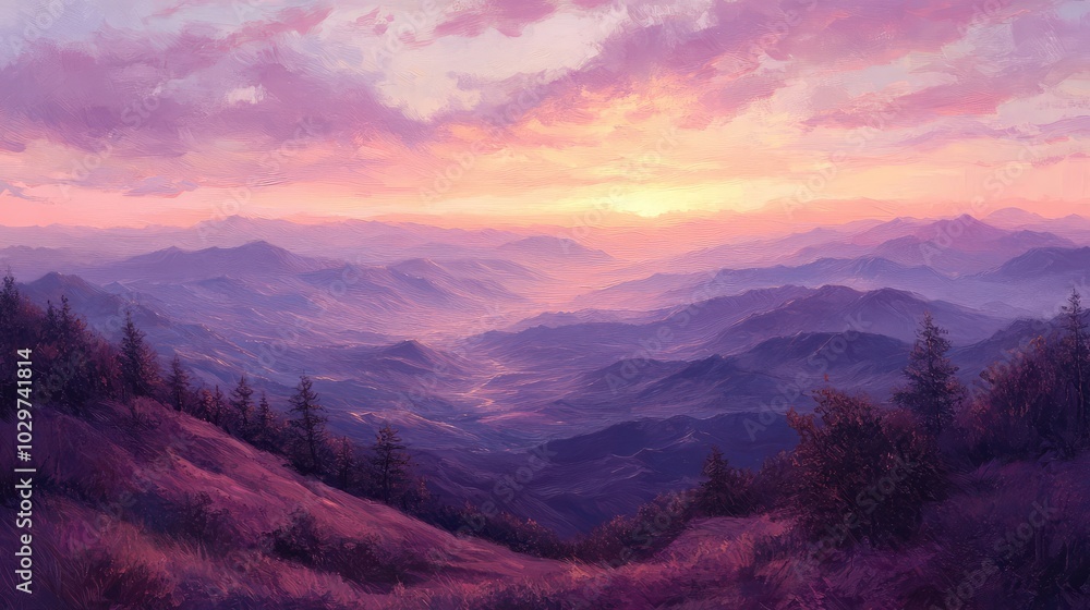 Fototapeta premium Expansive Mountainous Landscape at Sunset