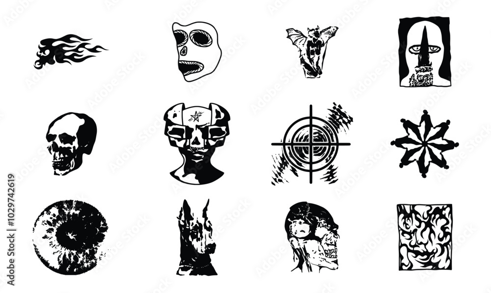 Naklejka premium Design Collection of trendy brutalism style fashion. Abstract modern covers. Futuristic liquid artwork.Design for typography, streetwear, t-shirts, hoodies, prints or, y2k, grunge, cyber punk