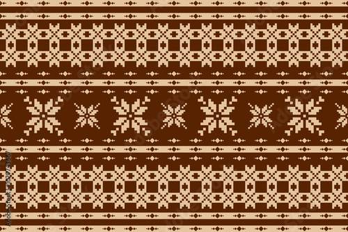 Geometric and cross stitch traditional ethnic pattern.floral pixel art embroidery. Elegance background abstract Aztec seamless pattern for fabric,cloth,dress,carpet,curtain,sarong,batik,wallpaper.