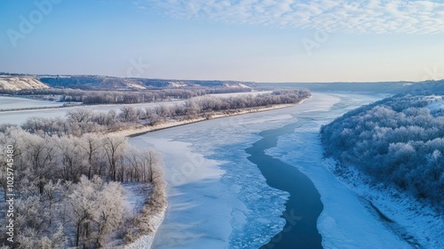 Aerial View of a Frozen River