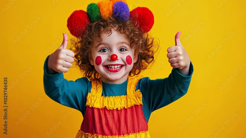 Joyful Child in Colorful Clown Costume Joyful Child in Colorful Clown Costume
