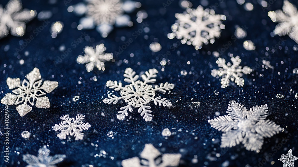 Sparkling Snowflakes on a Dark Blue Background Sparkling Snowflakes on a Dark Blue Background