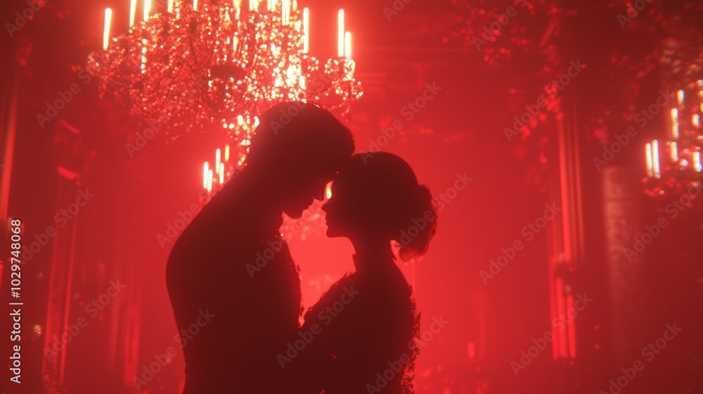 Elegant Vampire Couple Embracing in Candlelit Ballroom | Classic Monsters Revamped 3D Illustration