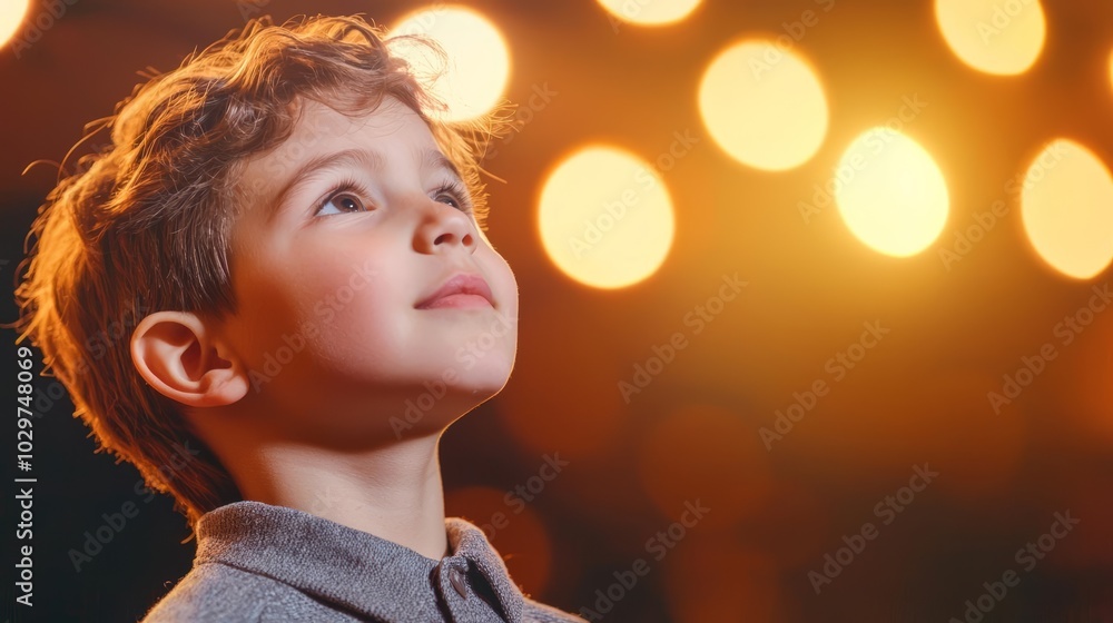 Child acting in a school play, costume and stage lights, confidence, performance art Child acting in a school play, costume and stage lights, confidence, performance art