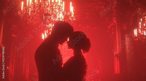 Obraz na płótnie Elegant Vampire Couple Embracing in Candlelit Ballroom | Classic Monsters Revamped 3D Illustration w salonie