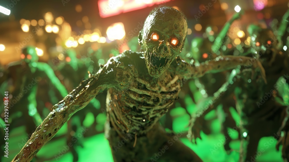 Undead Extravaganza: Vibrant Zombie Dance Party in Urban Setting - 3D Render Illustration Undead Extravaganza: Vibrant Zombie Dance Party in Urban Setting - 3D Render Illustration