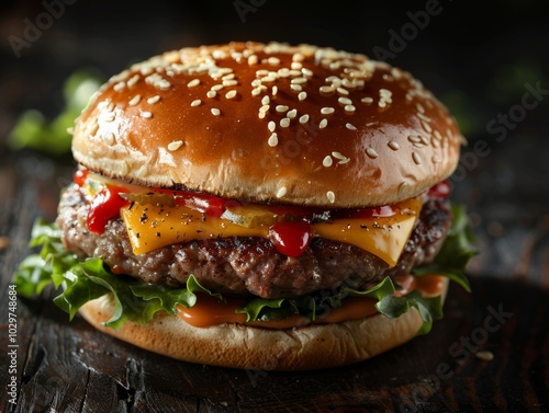 tasty cheese burger on dark background - ai