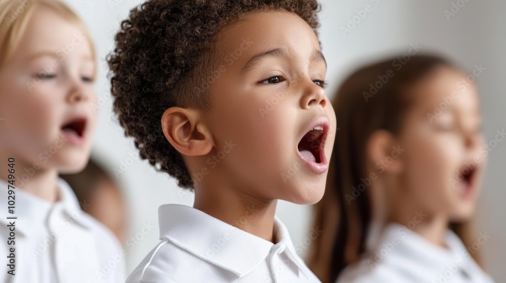 Child singing in a choir, church or school setting, self-esteem, public performance Child singing in a choir, church or school setting, self-esteem, public performance