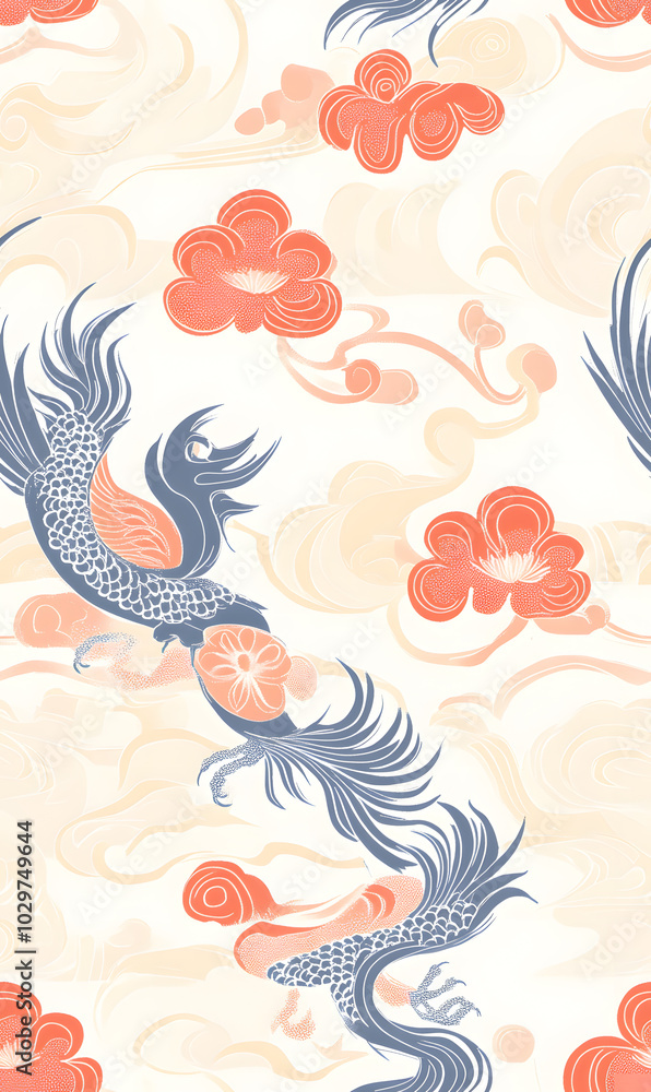 Chinese-inspired doodle tile seamless patterns in an illustrator graphic style Chinese-inspired doodle tile seamless patterns in an illustrator graphic style