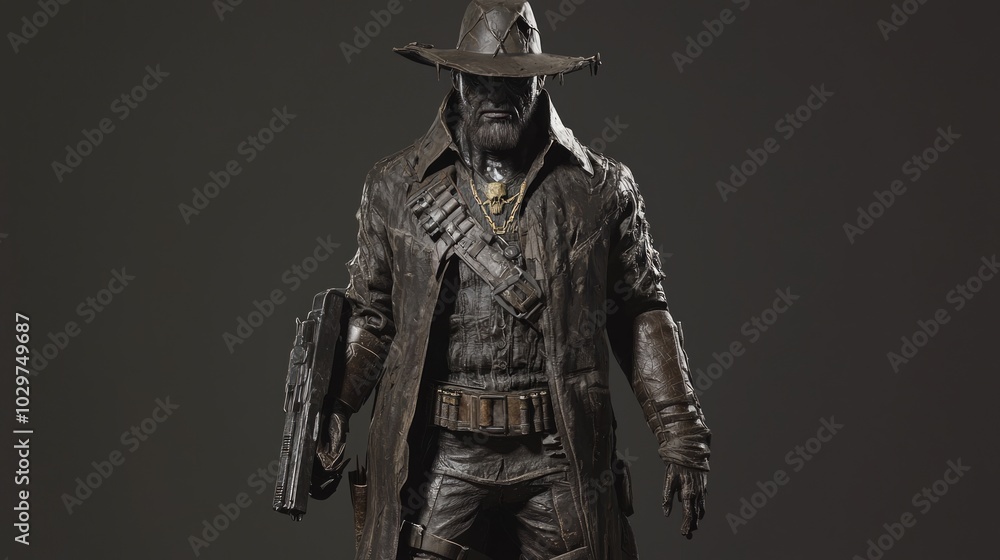 Fototapeta premium Intrepid Vampire Hunter in Post-Apocalyptic World - 3D Render Illustration with Ultra-Detailed Features