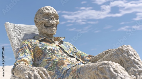 Whimsical Mummy on Beach Chair - Playful Classic Monster in Hawaiian Shirt 3D Render Illustration