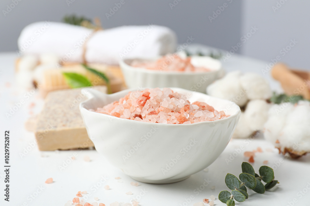 Sea salt, concept of relax, spa and self care Sea salt, concept of relax, spa and self care