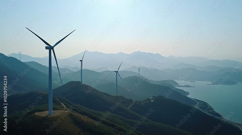 Wind Turbines on Mountain Ridge Wind Turbines on Mountain Ridge