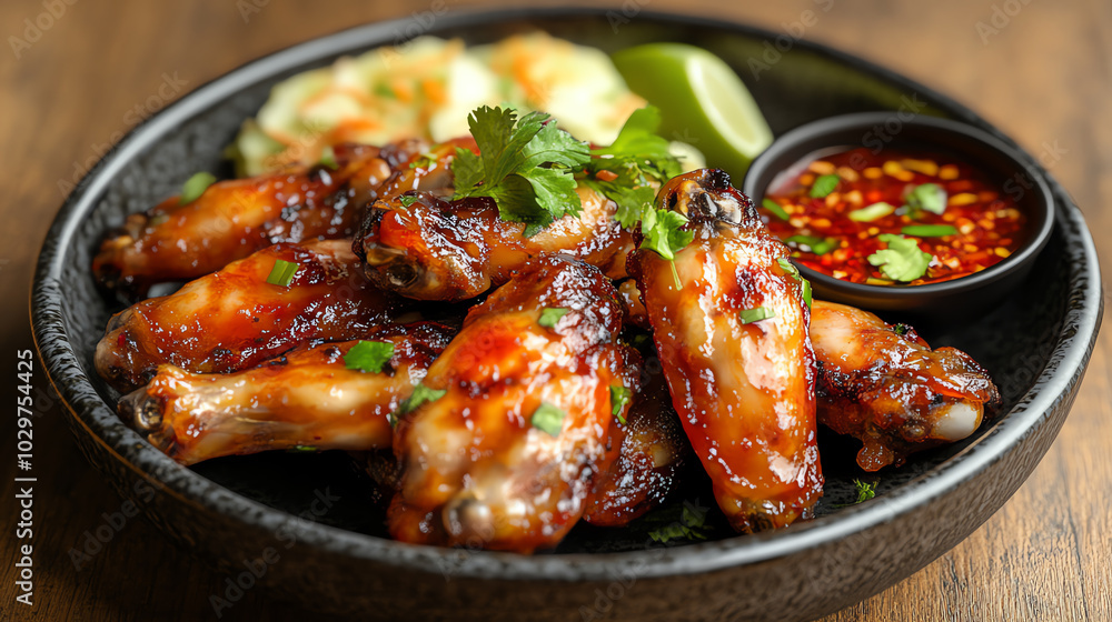 Delicious chicken wings with sauce. Delicious chicken wings with sauce.