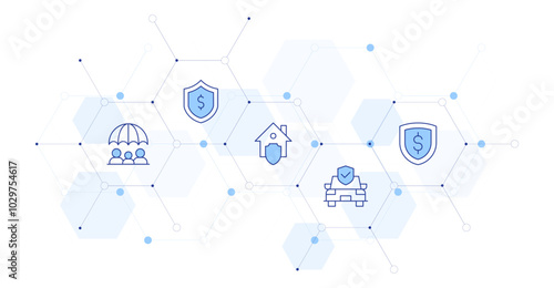 Insurance Banner Vector Illustration with Icon Style in Between. Line Duotone icon. Containing shield, social security, home insurance, car insurance