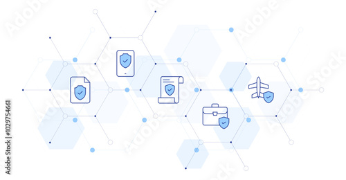 Insurance Banner Vector Illustration with Icon Style in Between. Line Duotone icon. Containing smartphone, insurance