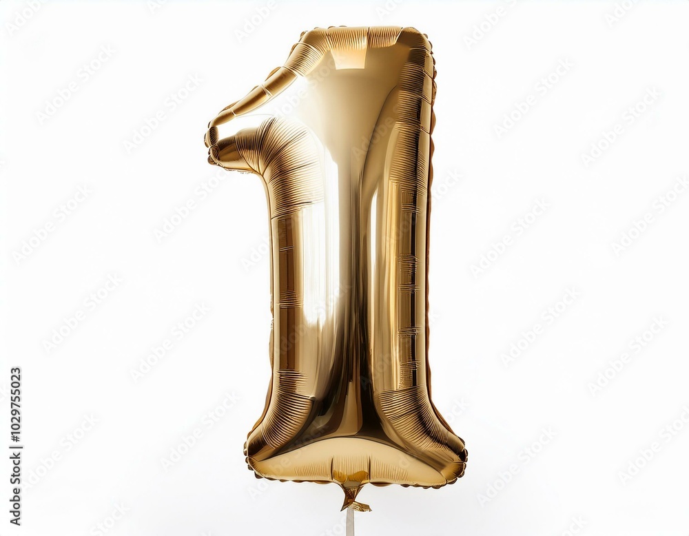 light gold balloon in the shape of the number 1 isolated on white background light gold balloon in the shape of the number 1 isolated on white background