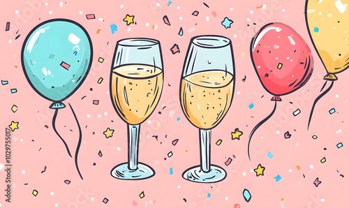 Wallpaper Mural Doodle Christmas and New Year Cards - 2D Hand-drawn Illustrations on White Background Torontodigital.ca