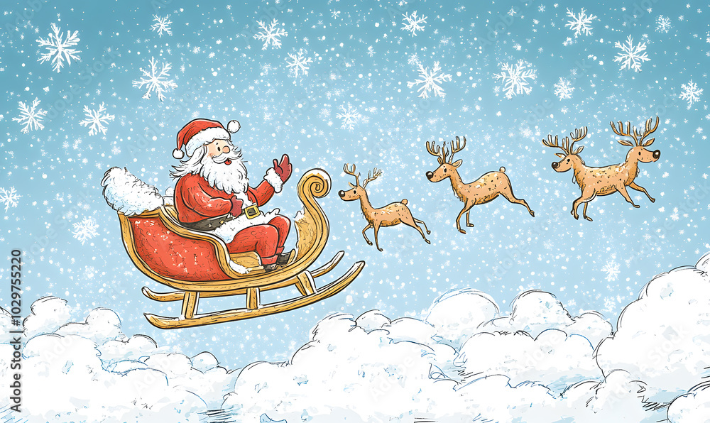 Doodle Christmas and New Year Cards - 2D Hand-drawn Illustrations on White Background Doodle Christmas and New Year Cards - 2D Hand-drawn Illustrations on White Background