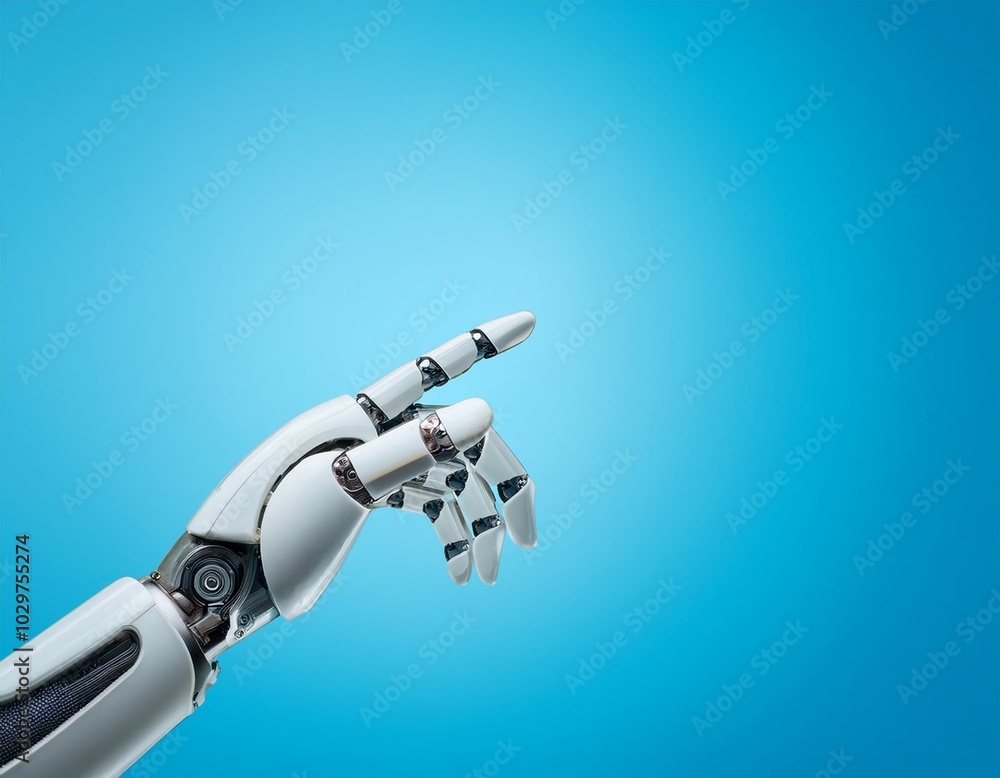 robot hand isolated on blue background robot hand isolated on blue background
