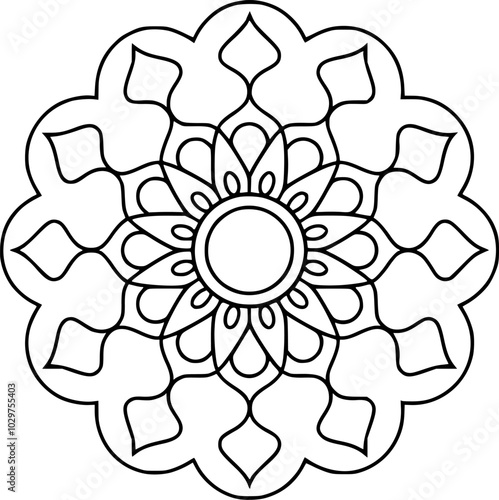 easy flower vector mandala design for coloring book, soothing and simple mandala art