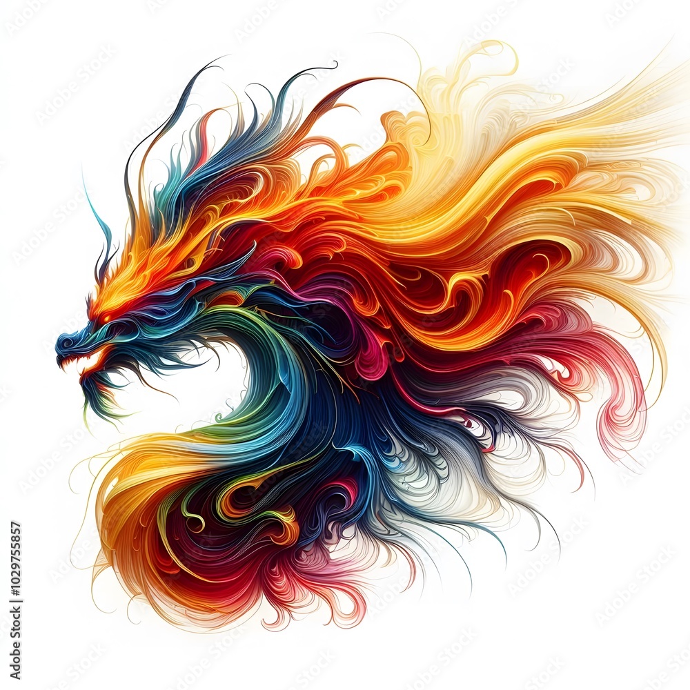 AI Generated of Abstract colorful dynamic fire lines isolated on White Background forming Dragon head AI Generated of Abstract colorful dynamic fire lines isolated on White Background forming Dragon head