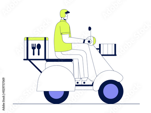 Online food delivery service by scooter. Delivery illustration. Flat vector illustration