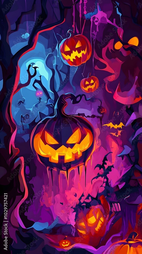 Abstract and colorful beautiful illustration of halloween themed scene Abstract and colorful beautiful illustration of halloween themed scene