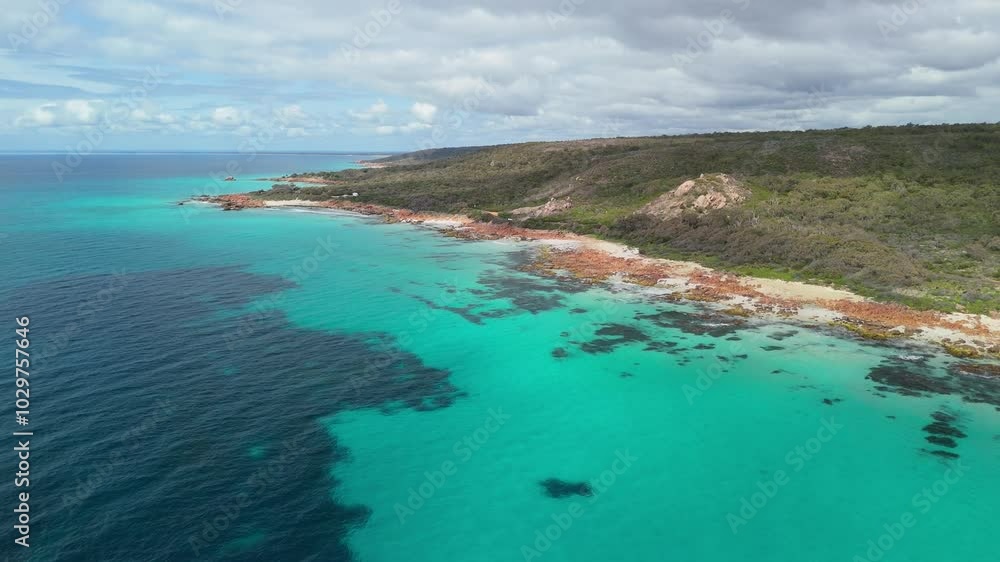 Drone flying over clear waters of Margaret River, West Australia Drone flying over clear waters of Margaret River, West Australia