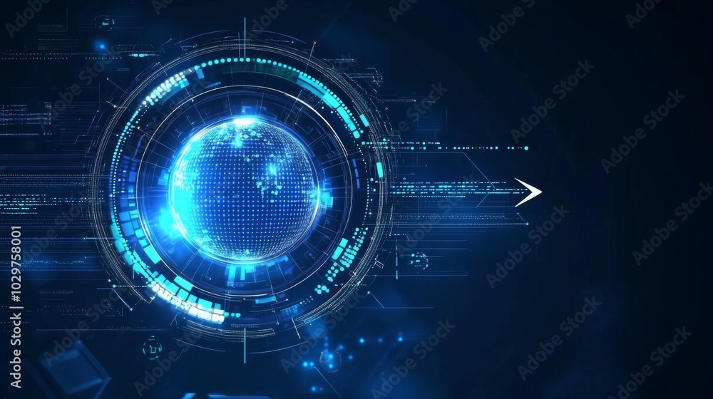 Digital illustration dark blue background center image there Concept of goal accomplishment Digital illustration dark blue background center image there Concept of goal accomplishment
