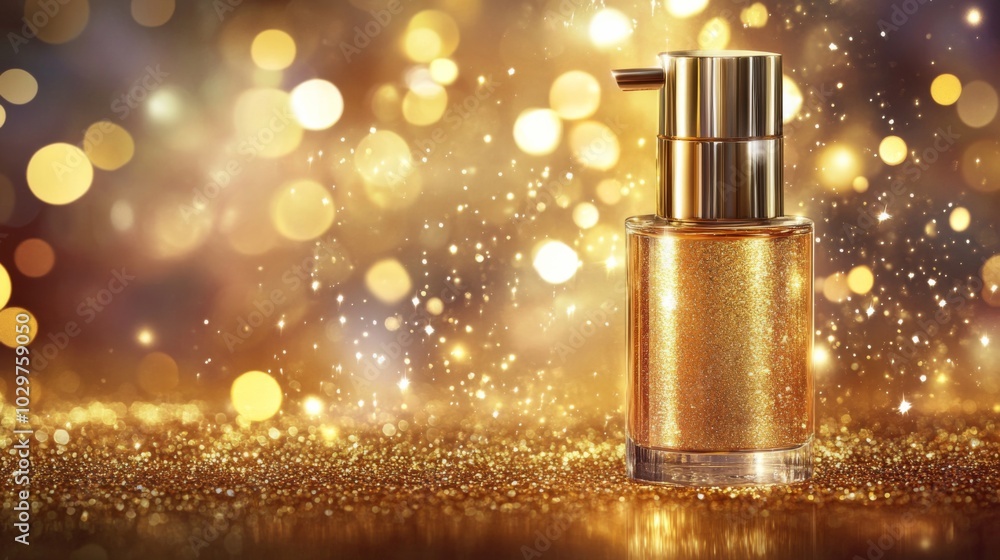 Golden perfume bottle spray nozzle top is placed Advertising banner Golden perfume bottle spray nozzle top is placed Advertising banner