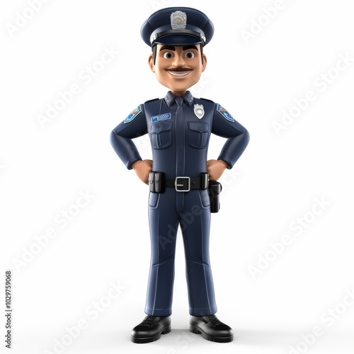 Cartoon Police Officer Illustration with Badge and Uniform | Friendly Policeman Character for Kids' Educational Content, Law Enforcement Campaigns, and Safety Materials