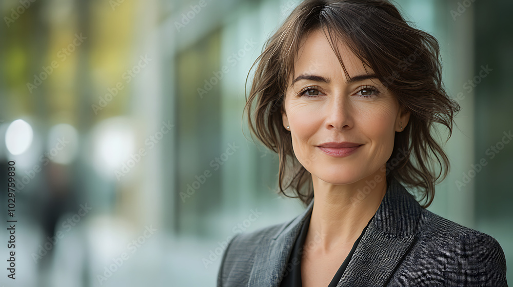A woman with a smile on her face is wearing a black jacket and a black shirt A woman with a smile on her face is wearing a black jacket and a black shirt
