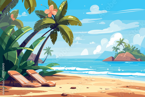 tropical beach scene with flip flops and flippers free vector