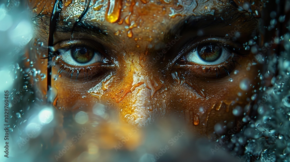 Close-up Portrait of a Woman's Eyes with Water Drops Close-up Portrait of a Woman's Eyes with Water Drops