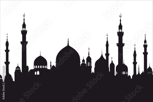 Architecture Islamic mosque silhouettes.
Vector black silhouettes of big mosques.
Islamic mosques silhouette vector illustrations