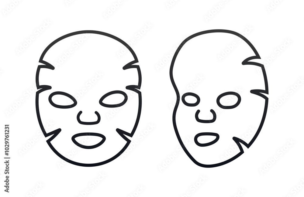 Two cosmetic facial sheet masks line art drawing Two cosmetic facial sheet masks line art drawing