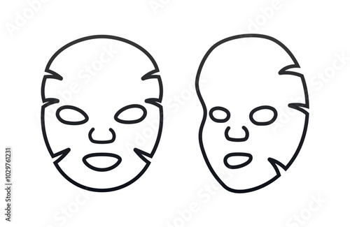 Two cosmetic facial sheet masks line art drawing