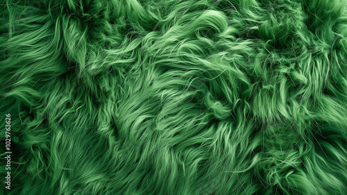 Soft Fluffy Green Faux Fur Texture Background 