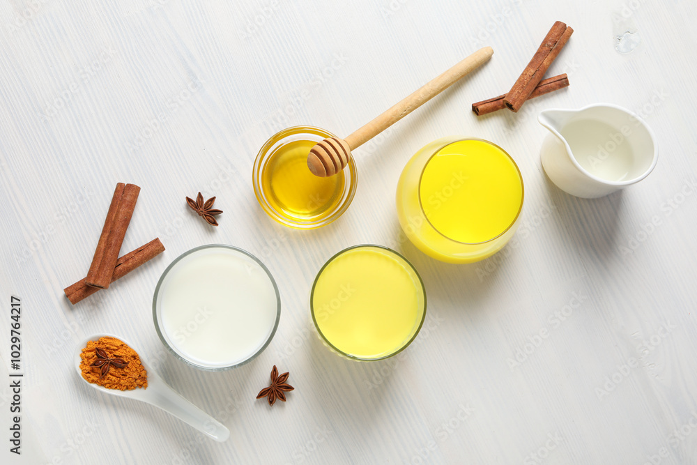 Moon or turmeric milk, concept of tasty drink Moon or turmeric milk, concept of tasty drink