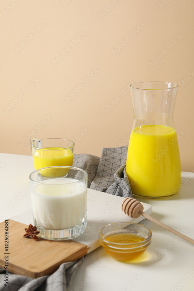 Moon or turmeric milk, concept of tasty drink Moon or turmeric milk, concept of tasty drink