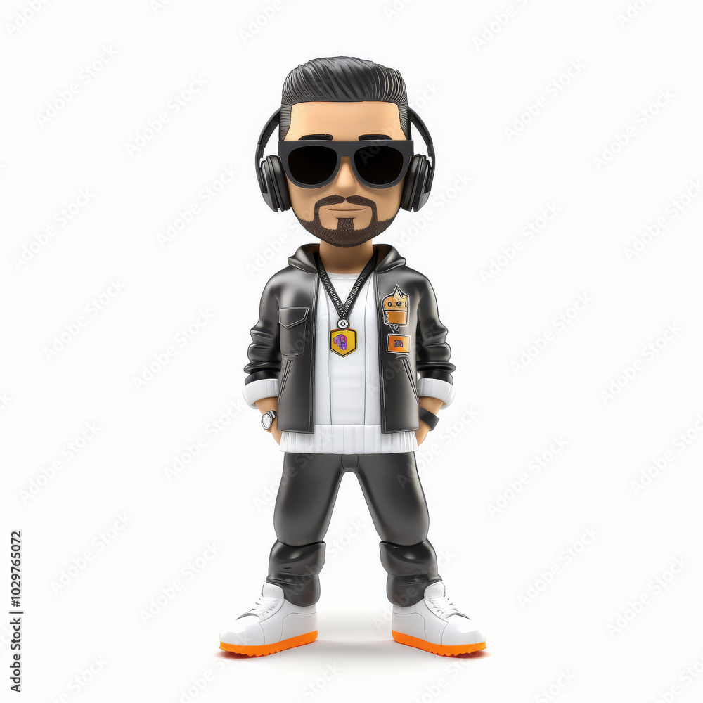 Cool Hip Hop Character Illustration with Headphones and Sunglasses, Fun Cartoon Style Cool Hip Hop Character Illustration with Headphones and Sunglasses, Fun Cartoon Style