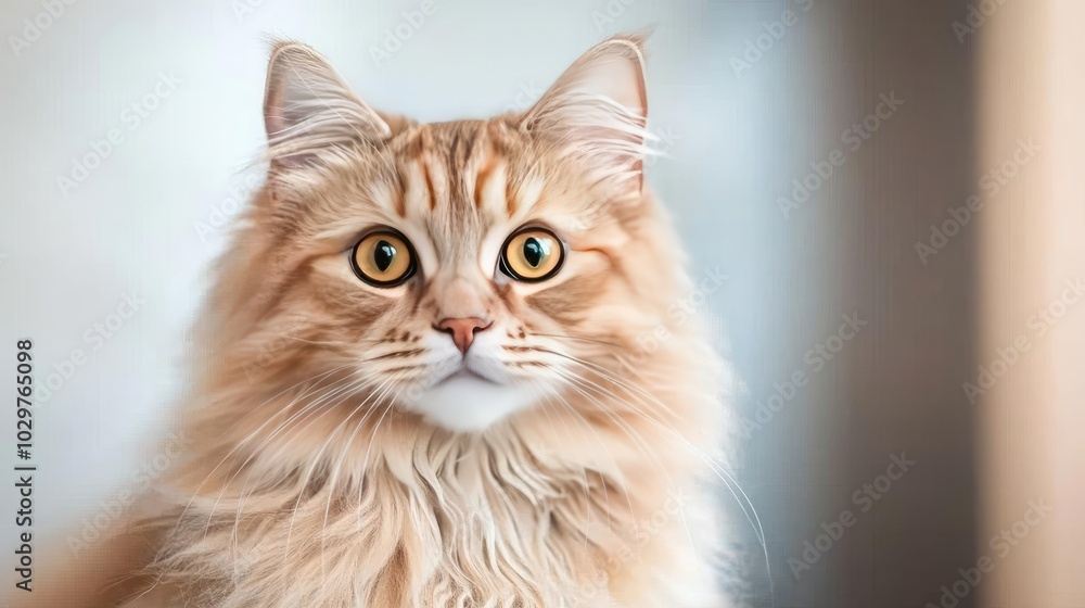 Fluffy orange cat with bright eyes, looking curiously at the viewer. Fluffy orange cat with bright eyes, looking curiously at the viewer.