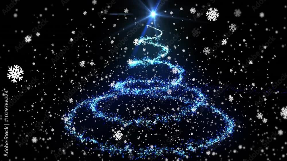 Animation of christmas tree over snow falling Animation of christmas tree over snow falling