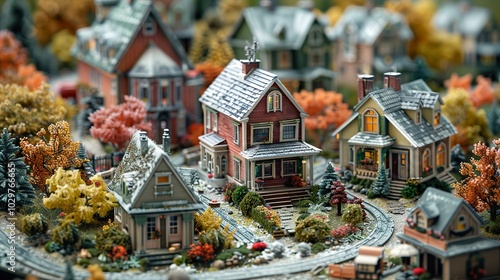 Charming Miniature Village Model with Detailed Houses